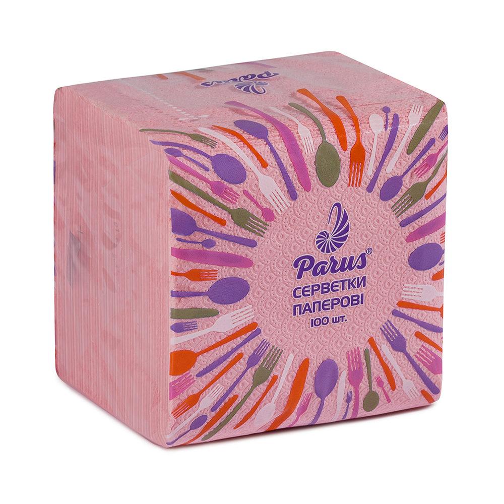 Серветки столові паперові 24х24см, 100 шт., в п/п упаковці, рожеві Parus NP007